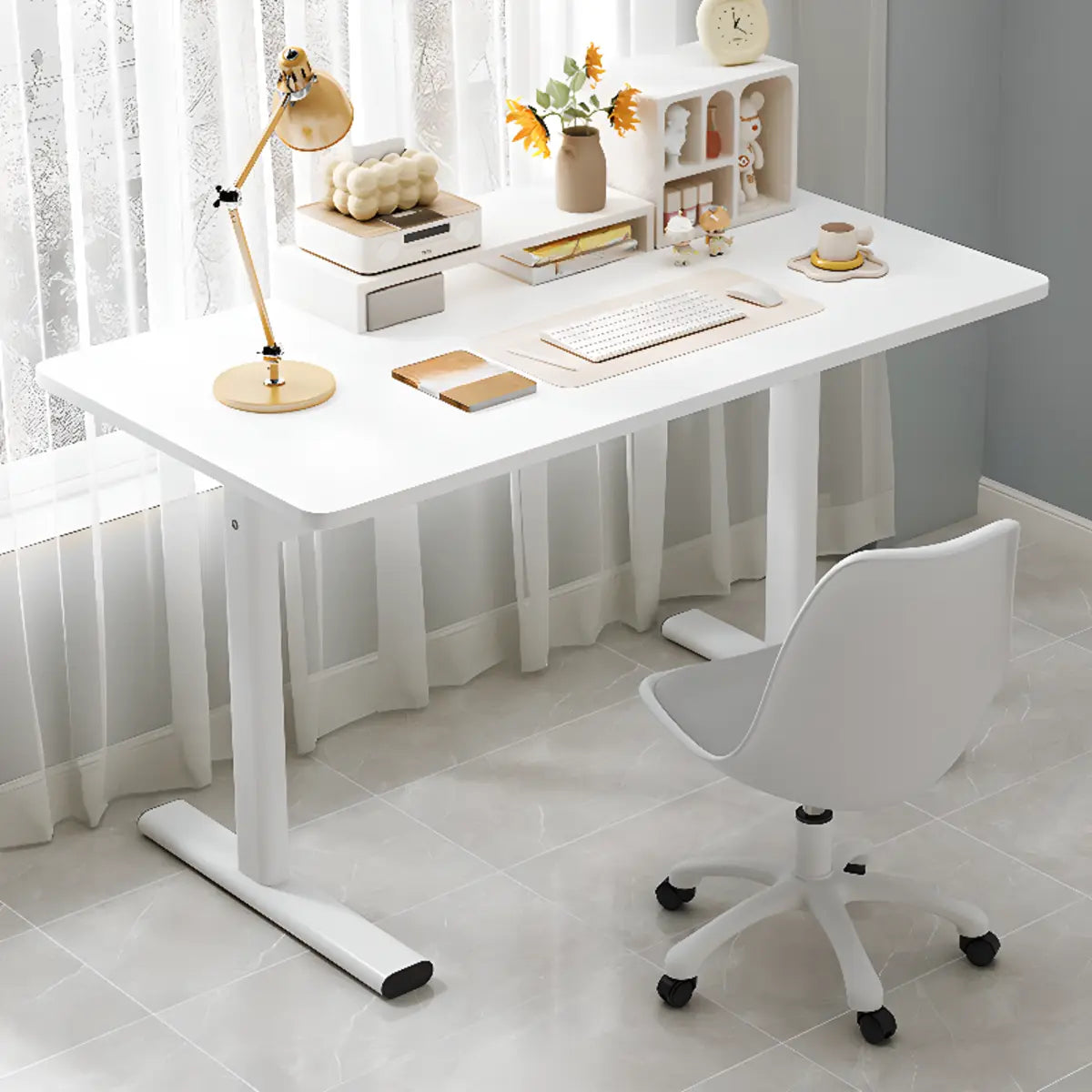 Minimalist White Lumber T-Shape Writing Desk
