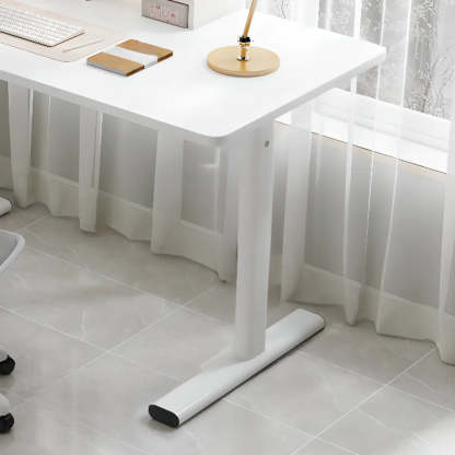 Minimalist White Lumber T-Shape Writing Desk — Without Chairs / Black