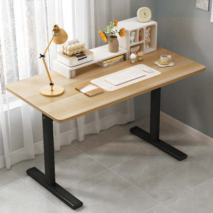 Minimalist White Lumber T-Shape Writing Desk — Without Chairs / Black