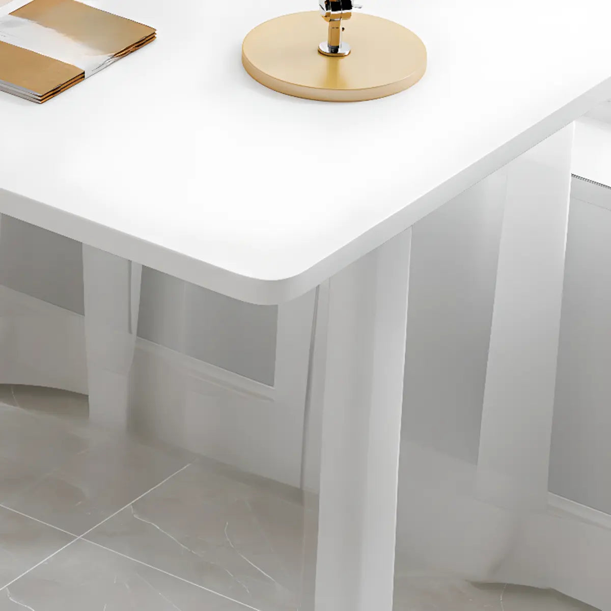 Minimalist White Lumber T-Shape Writing Desk — Without Chairs / Black