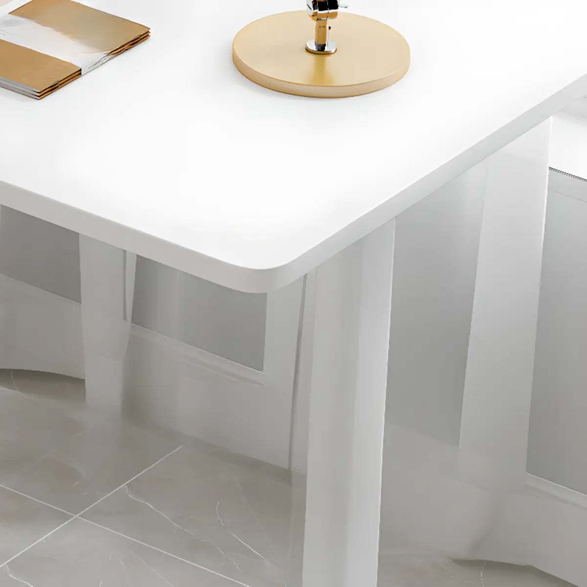 Minimalist White Lumber T-Shape Writing Desk — Without Chairs / Black