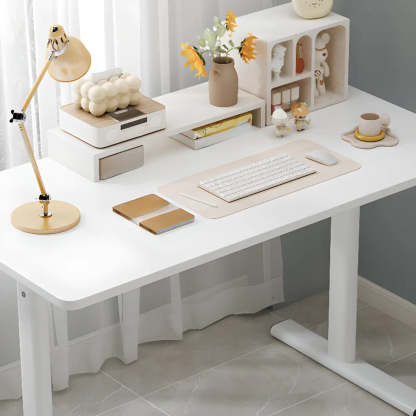 Minimalist White Lumber T-Shape Writing Desk — Without Chairs / Black