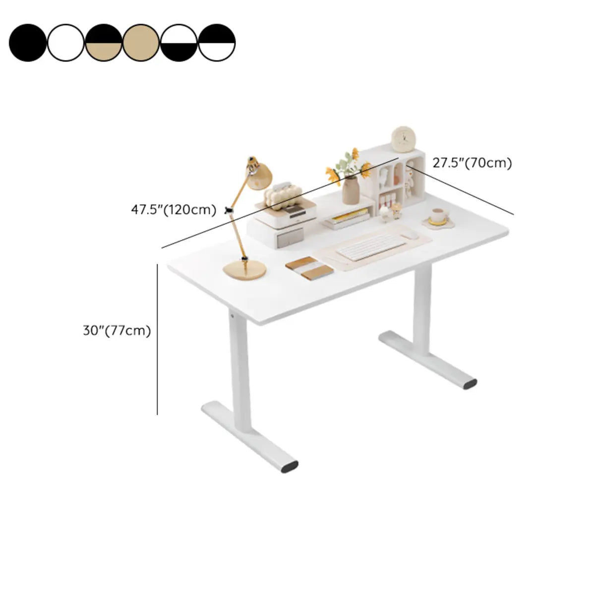 Minimalist White Lumber T-Shape Writing Desk — Without Chairs / Black and White