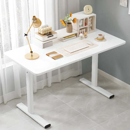 Minimalist White Lumber T-Shape Writing Desk — Without Chairs / Black