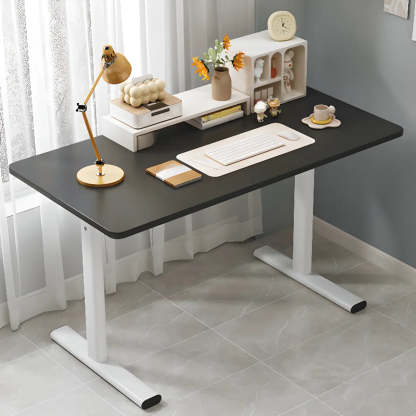 Minimalist White Lumber T-Shape Writing Desk — Without Chairs / Black