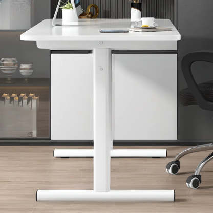 Minimalist White Lumber T-Shape Writing Desk — Without Chairs / Black