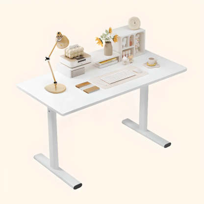 Minimalist White Lumber T-Shape Writing Desk — Without Chairs / Black
