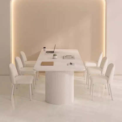 Minimalist White Rectangular Stone Conference Table for 6 — Table Only