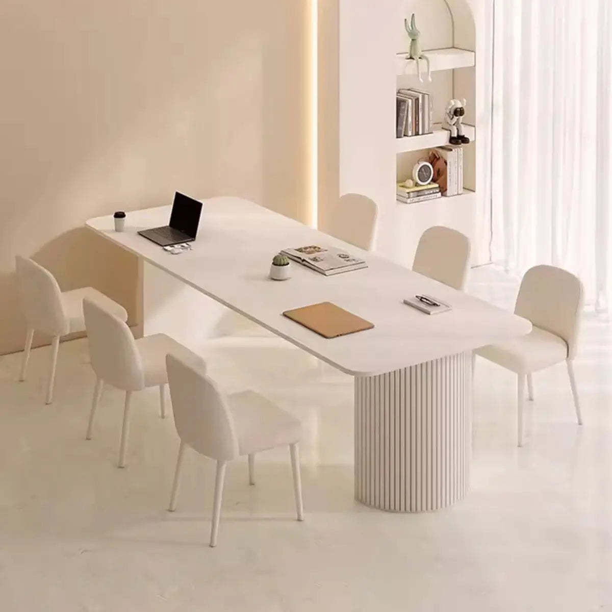 Minimalist White Rectangular Stone Conference Table for 6 — Table Only