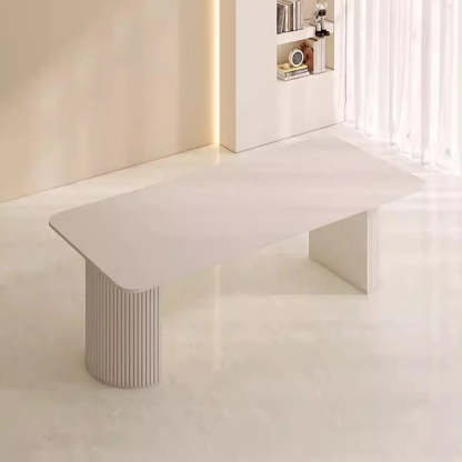 Minimalist White Rectangular Stone Conference Table for 6