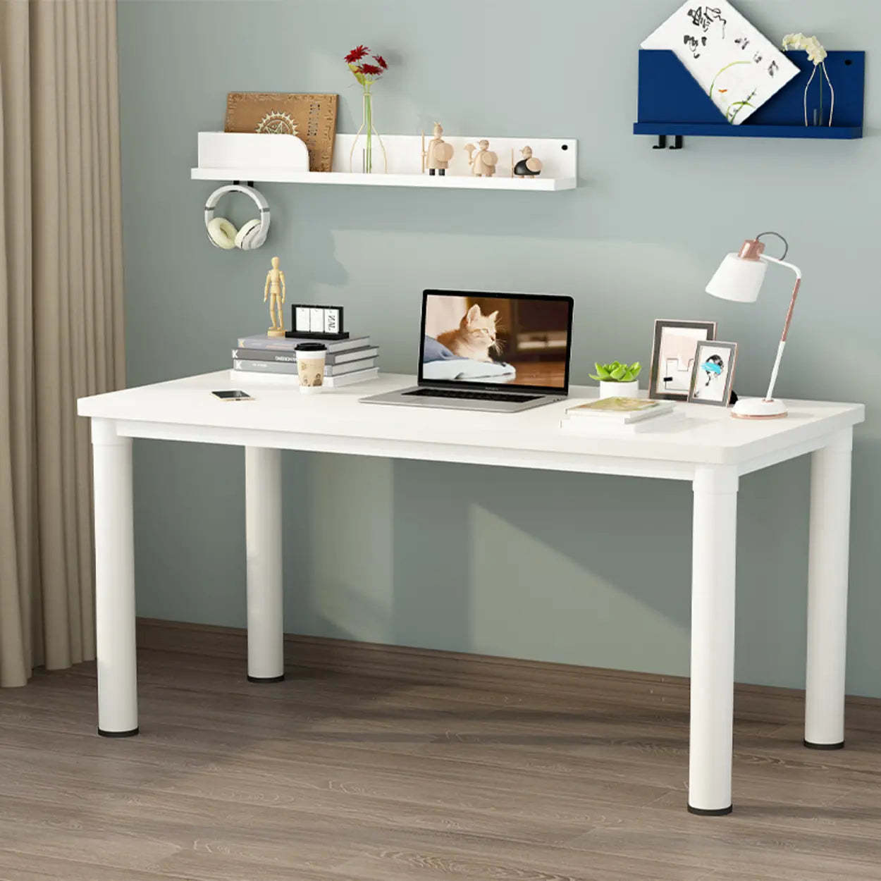Minimalist White Wood Double Writing Desk