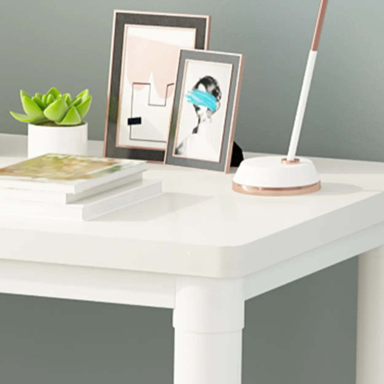 Minimalist White Wood Double Writing Desk — Table Only