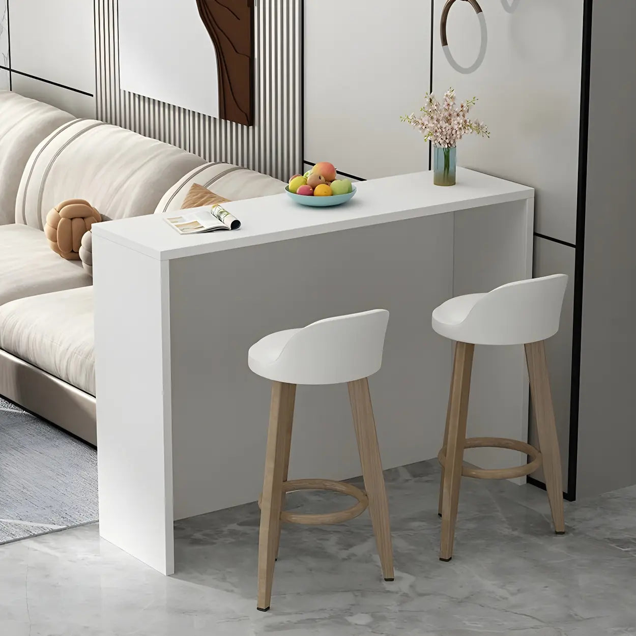 Minimalist White Wood Living Room Bar Table