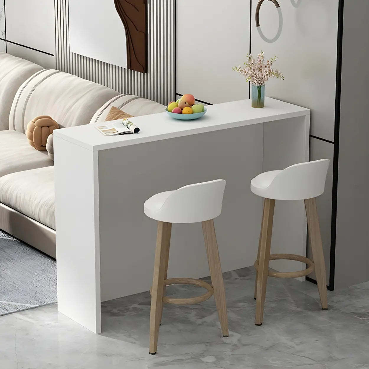 Minimalist White Wood Living Room Bar Table — Natural Finish / Table Only