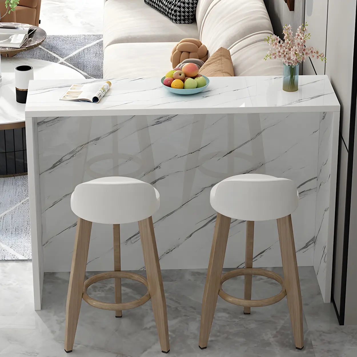 Minimalist White Wood Living Room Bar Table