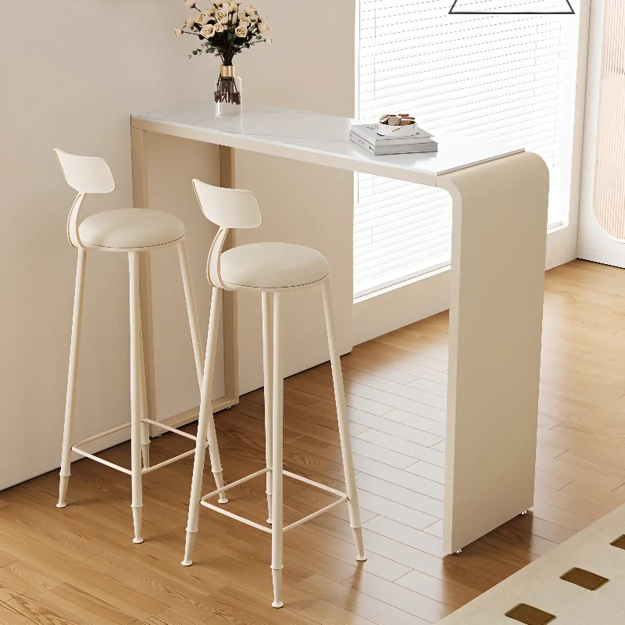Minimalist White Slim Rectangular Quartz Bar Table