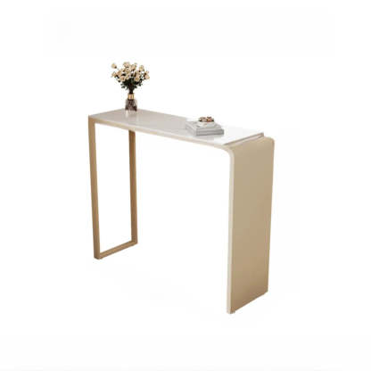 Minimalist White Slim Rectangular Quartz Bar Table — Table Only