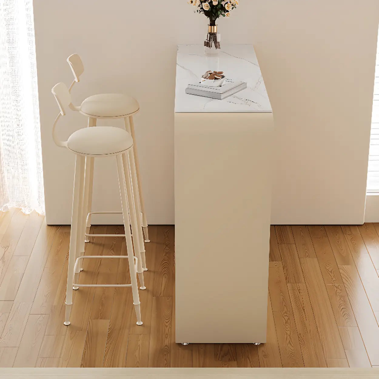 Minimalist White Slim Rectangular Quartz Bar Table — Table Only