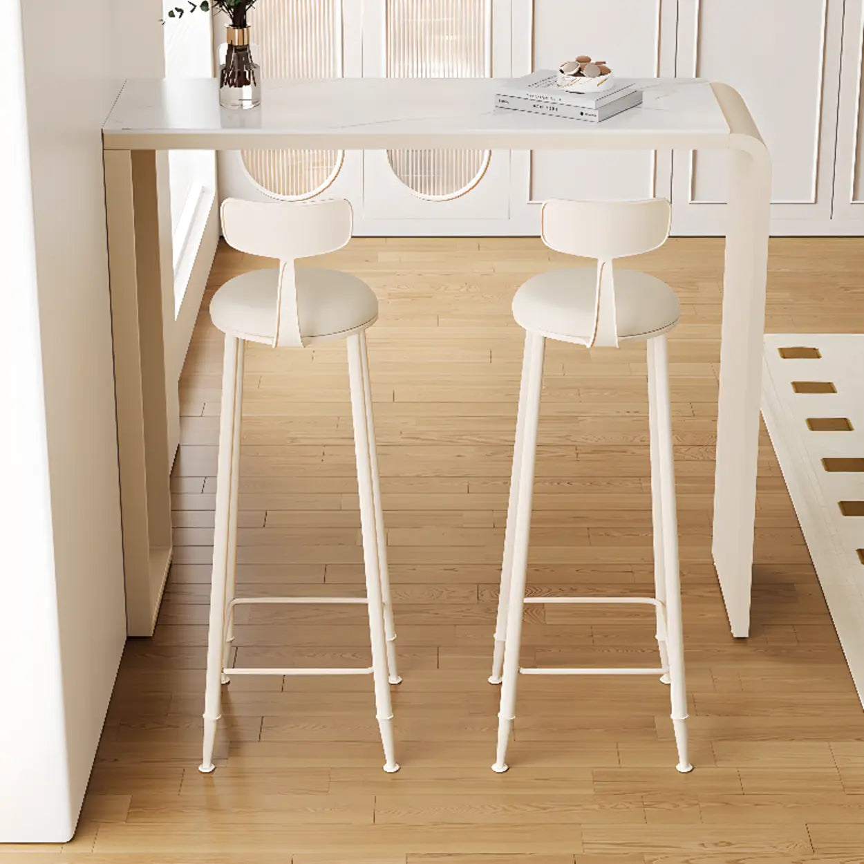 Minimalist White Slim Rectangular Quartz Bar Table — Table Only