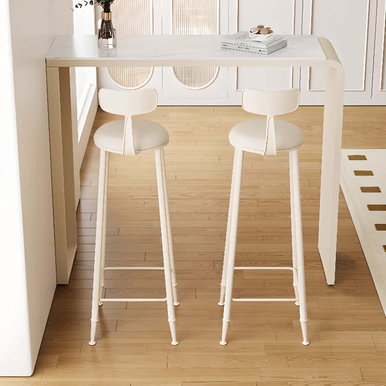 Minimalist White Slim Rectangular Quartz Bar Table — Table Only