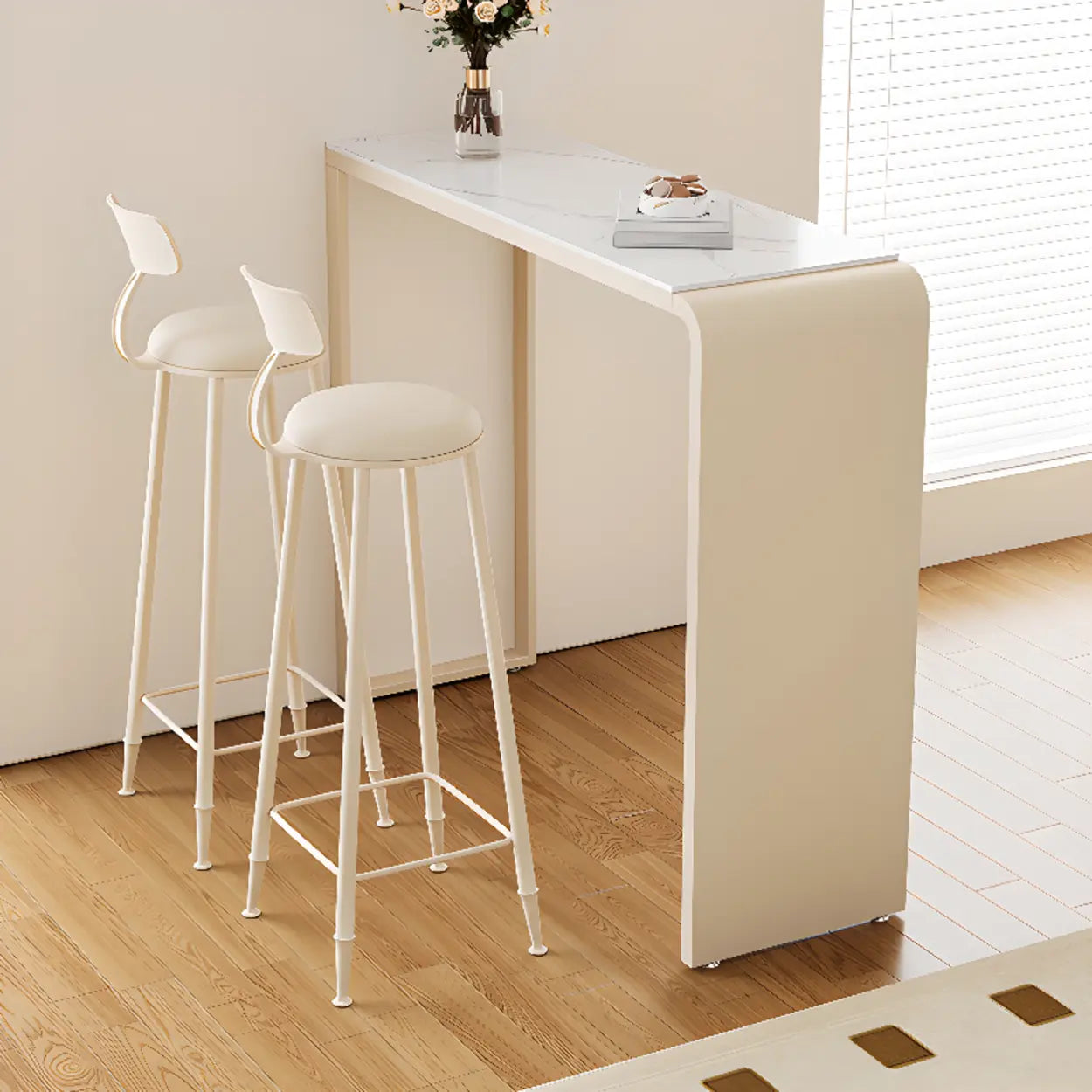 Minimalist White Slim Rectangular Quartz Bar Table