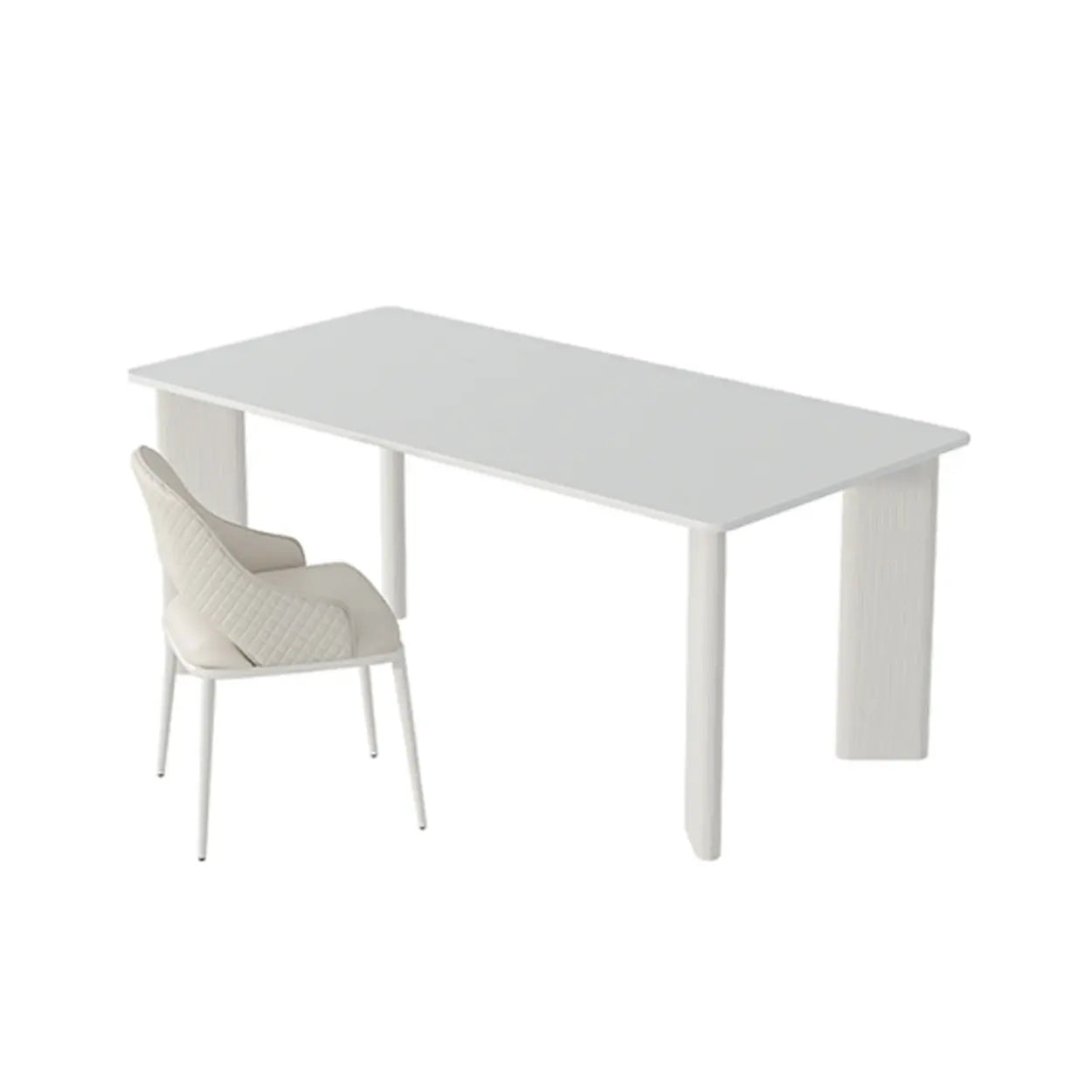 Minimalist White Stone Rectangular Computer Desk — White-Gold / Without Chairs