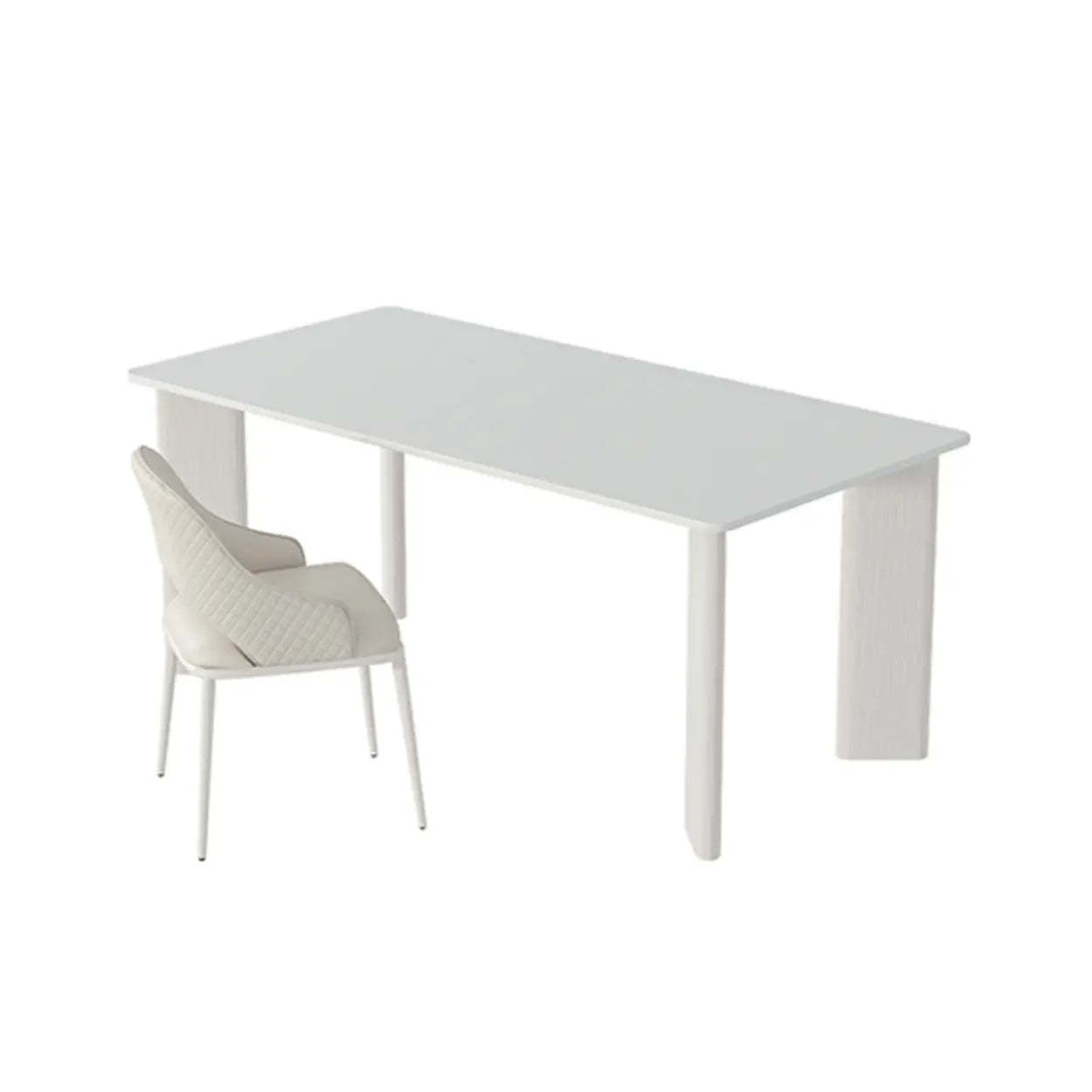 Minimalist White Stone Rectangular Computer Desk — White-Gold / Without Chairs