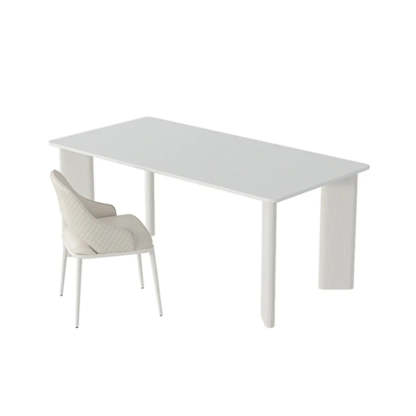 Minimalist White Stone Rectangular Computer Desk — White-Gold / Without Chairs