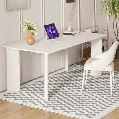 Minimalist White Stone Rectangular Computer Desk — White-White / Without Chairs