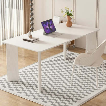 Minimalist White Stone Rectangular Computer Desk — White-White / Without Chairs