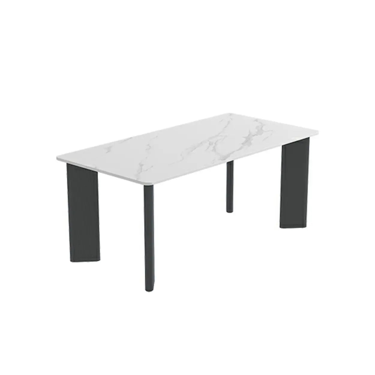 Minimalist White Stone Rectangular Computer Desk — Black-Black / Without Chairs