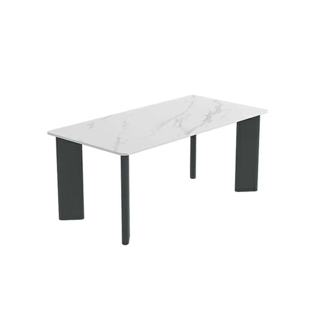 Minimalist White Stone Rectangular Computer Desk — Black-Black / Without Chairs