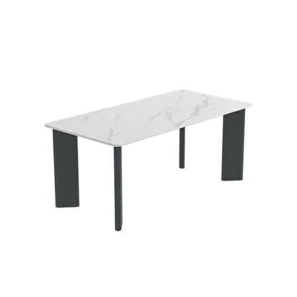 Minimalist White Stone Rectangular Computer Desk — Black-Black / Without Chairs