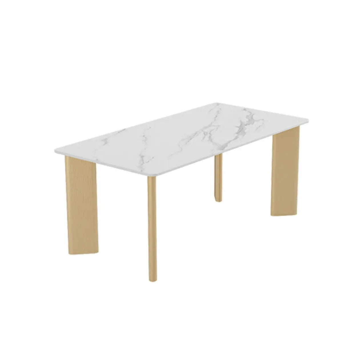 Minimalist White Stone Rectangular Computer Desk — Gray/ Black / Without Chairs