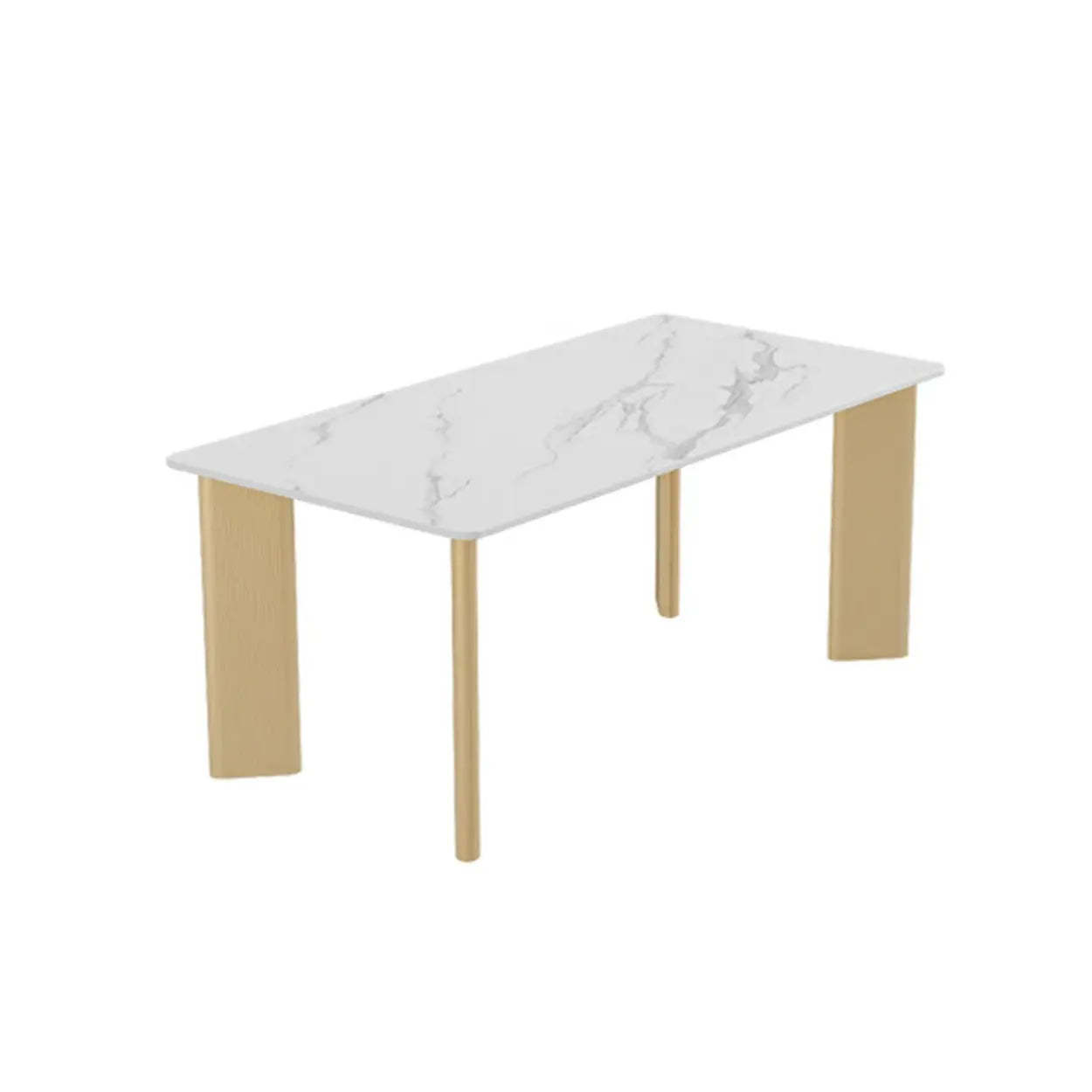 Minimalist White Stone Rectangular Computer Desk — Gray/ Black / Without Chairs
