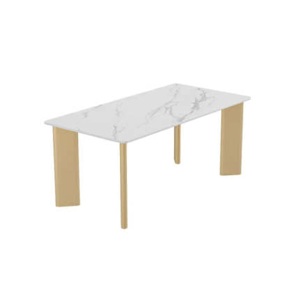 Minimalist White Stone Rectangular Computer Desk — Gray/ Black / Without Chairs