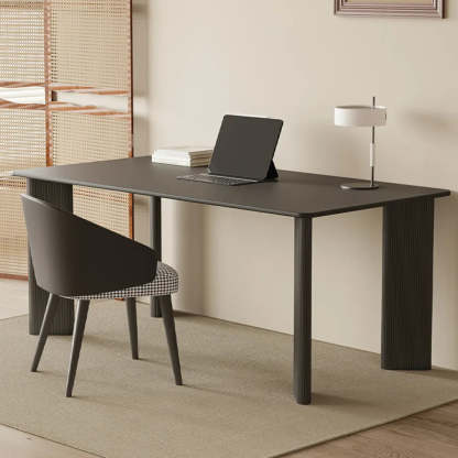 Minimalist White Stone Rectangular Computer Desk — Gray/ Black / Without Chairs