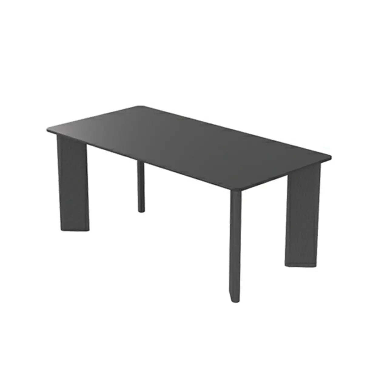 Minimalist White Stone Rectangular Computer Desk — White-Black / Without Chairs