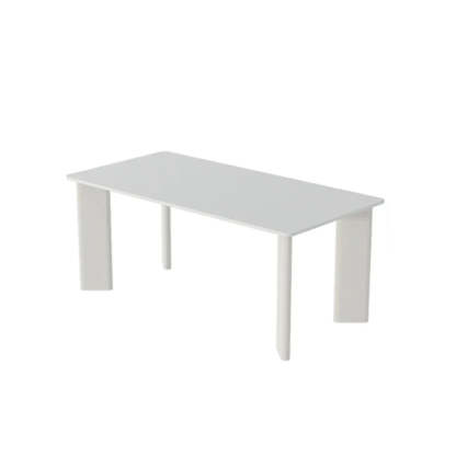 Minimalist White Stone Rectangular Computer Desk — White-Black / Without Chairs