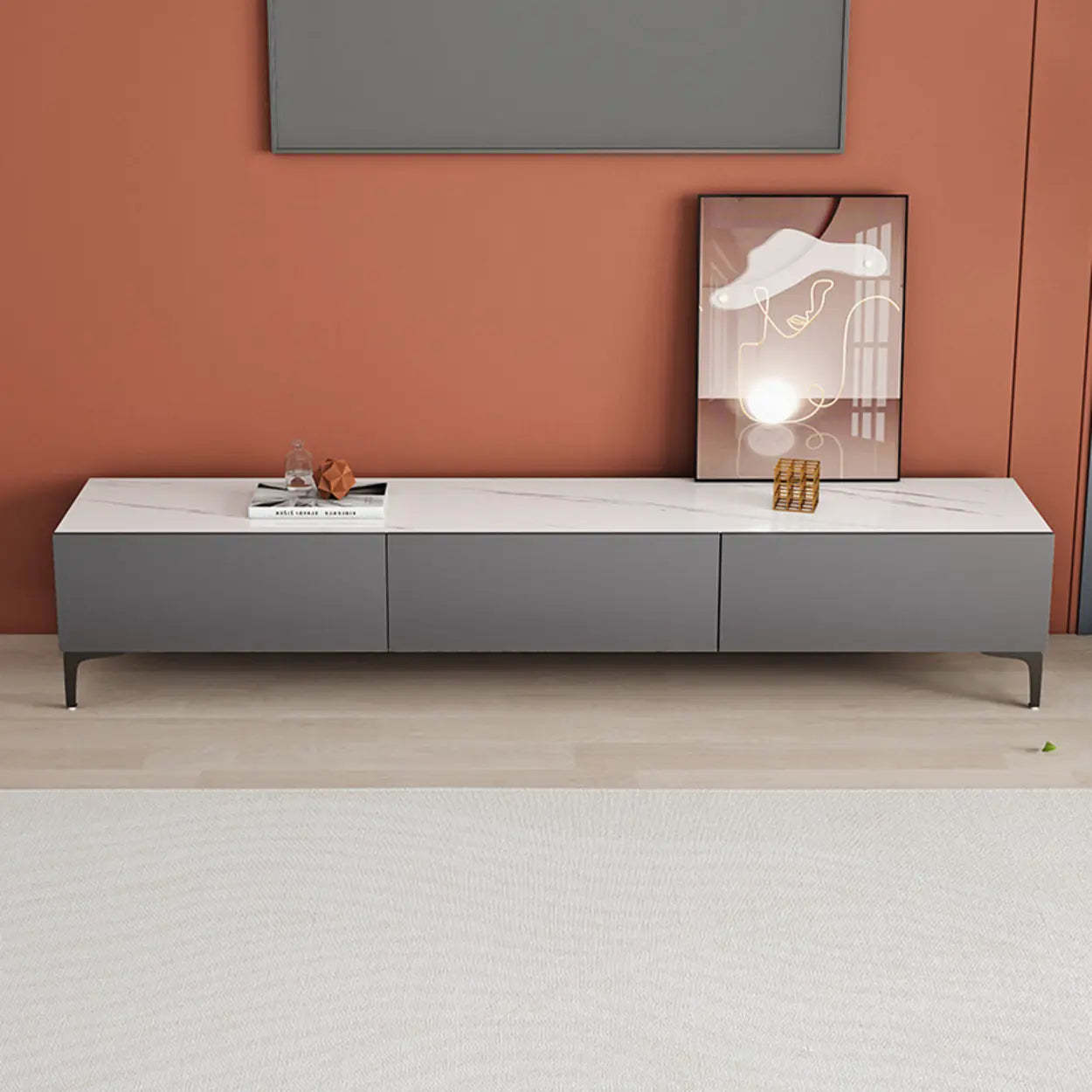 White Wood Rectangular TV Stand — Grey/Black