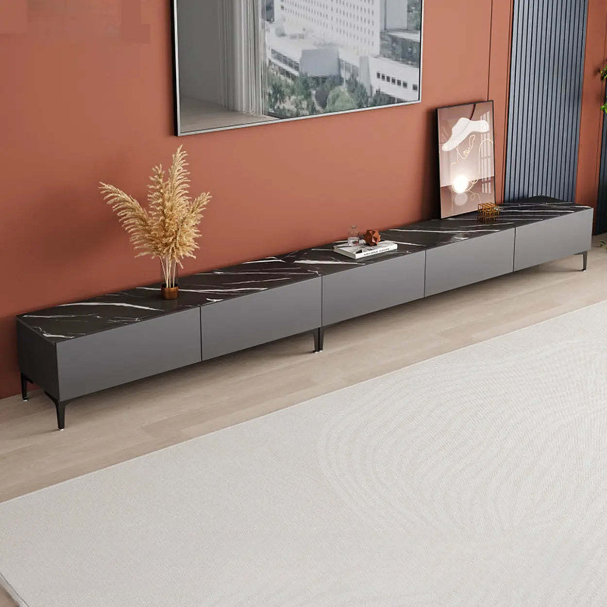 White Wood Rectangular TV Stand — Grey/Black