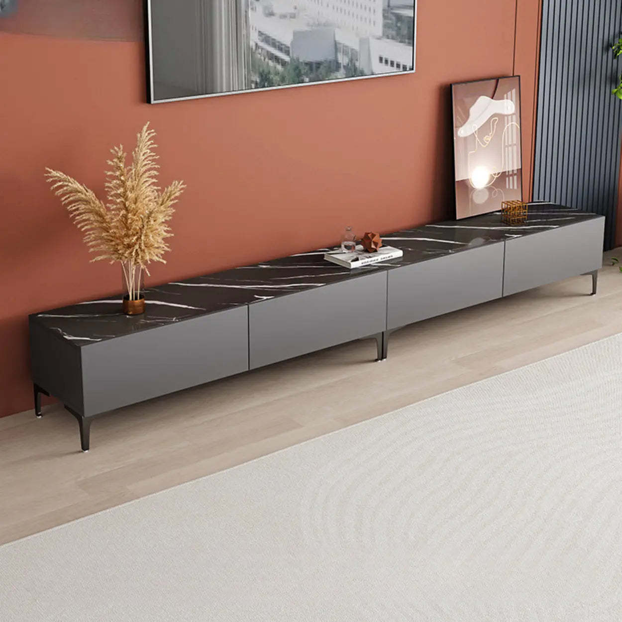 White Wood Rectangular TV Stand — Grey/White