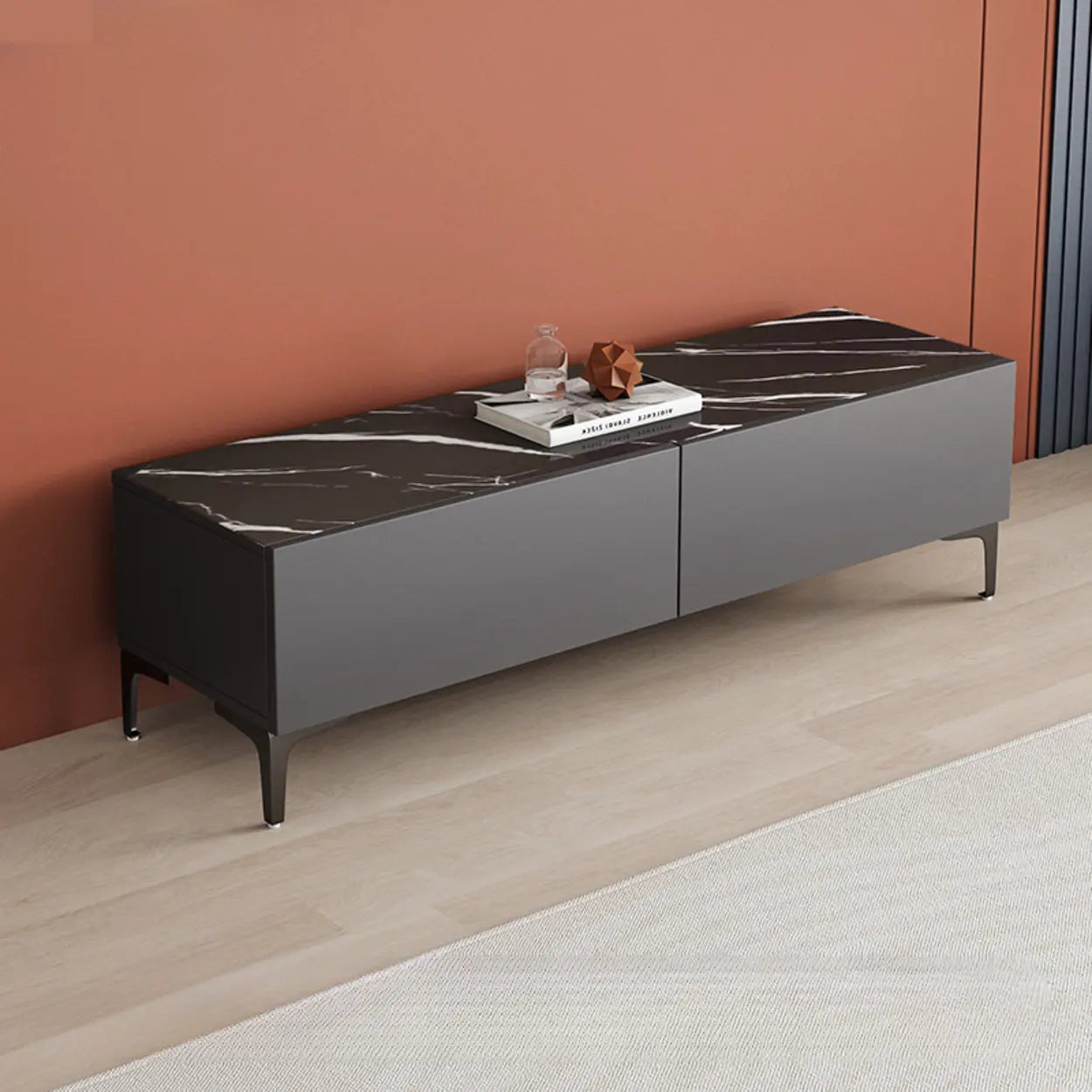 White Wood Rectangular TV Stand — Grey/White