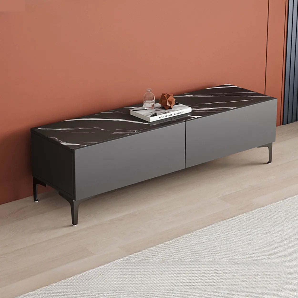 White Wood Rectangular TV Stand — Grey/White