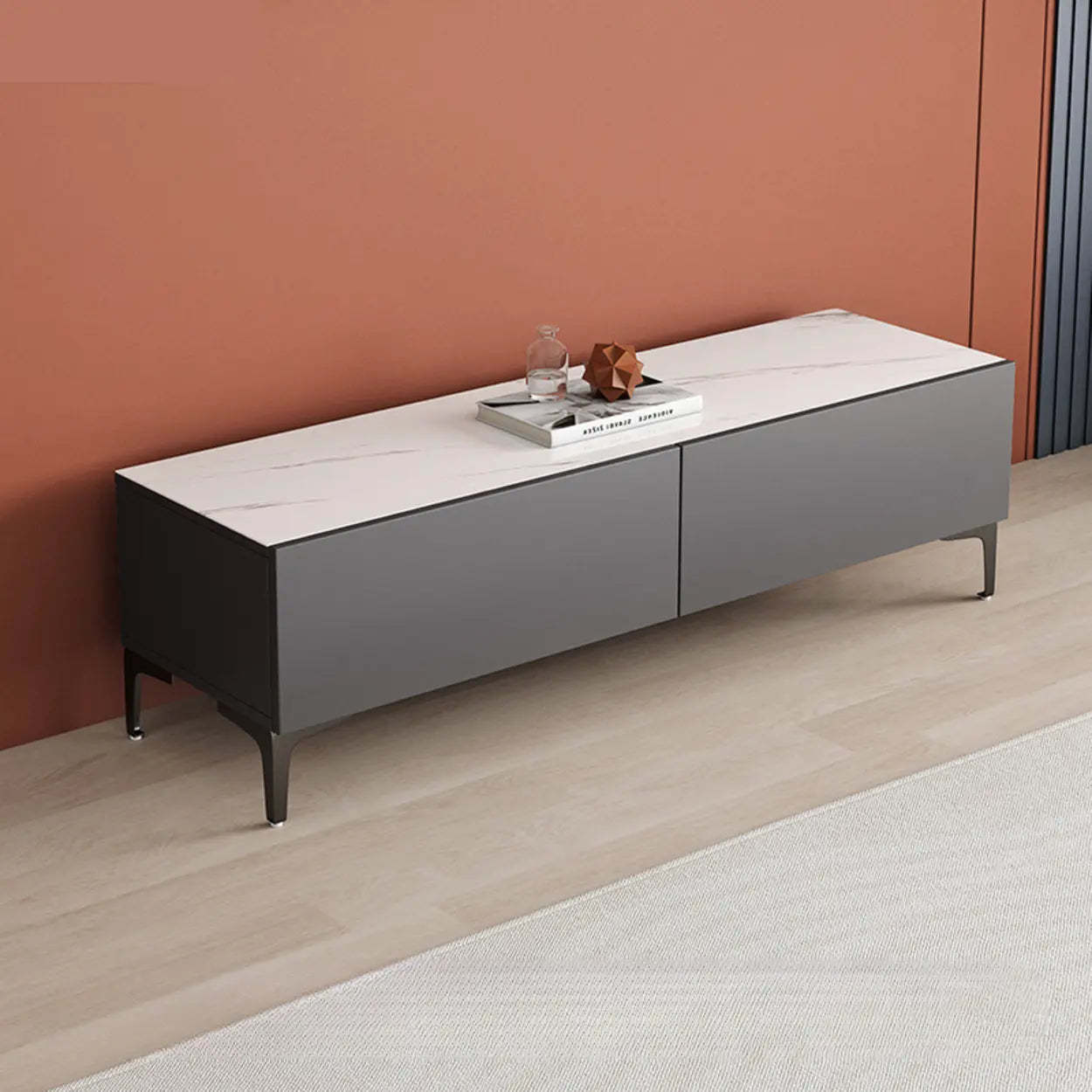 White Wood Rectangular TV Stand — Grey/White