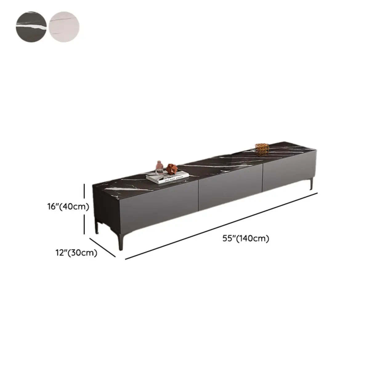 White Wood Rectangular TV Stand — Grey/White