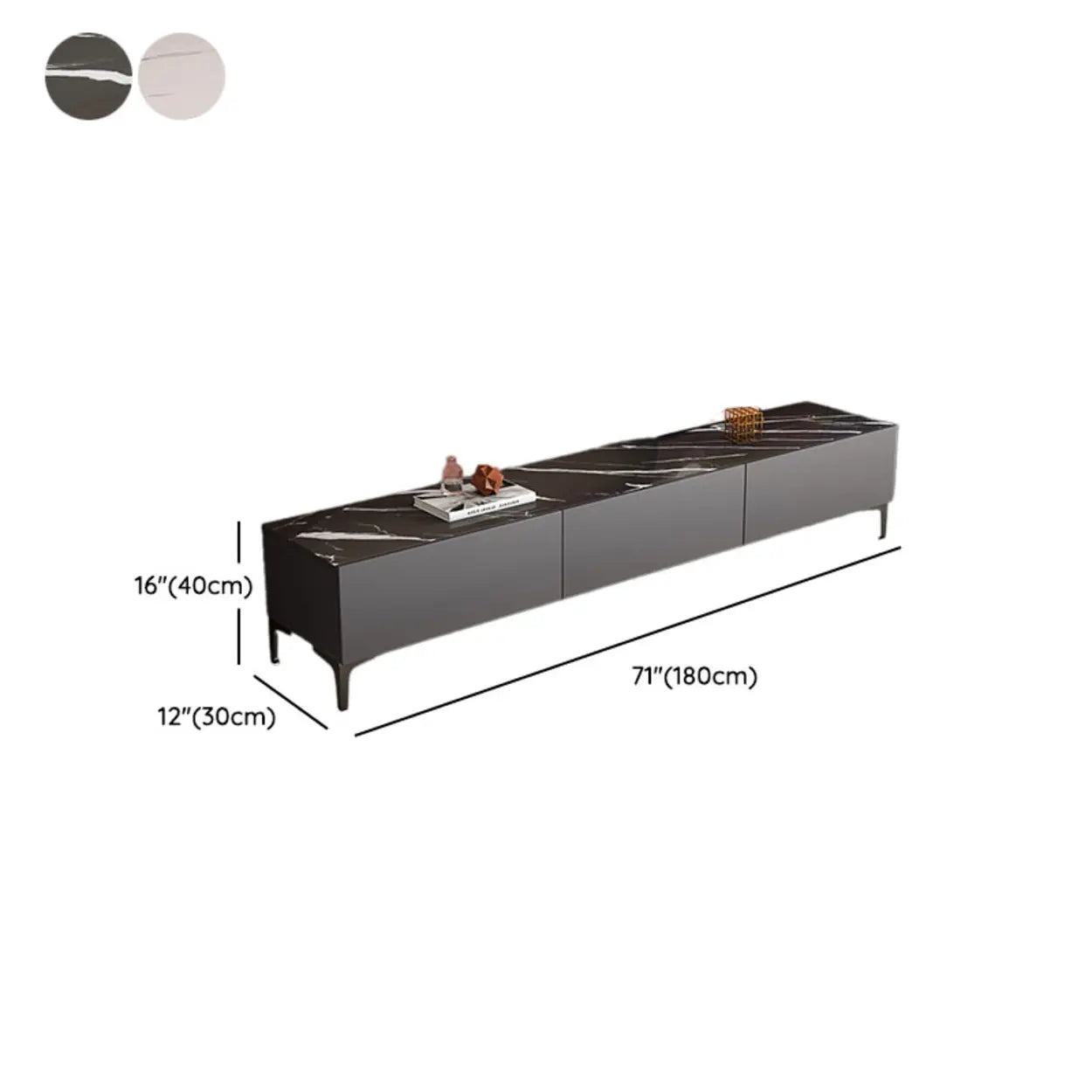 White Wood Rectangular TV Stand — Grey/White