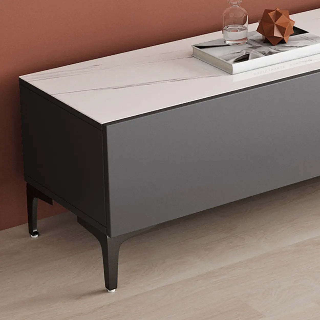White Wood Rectangular TV Stand — Grey/Black