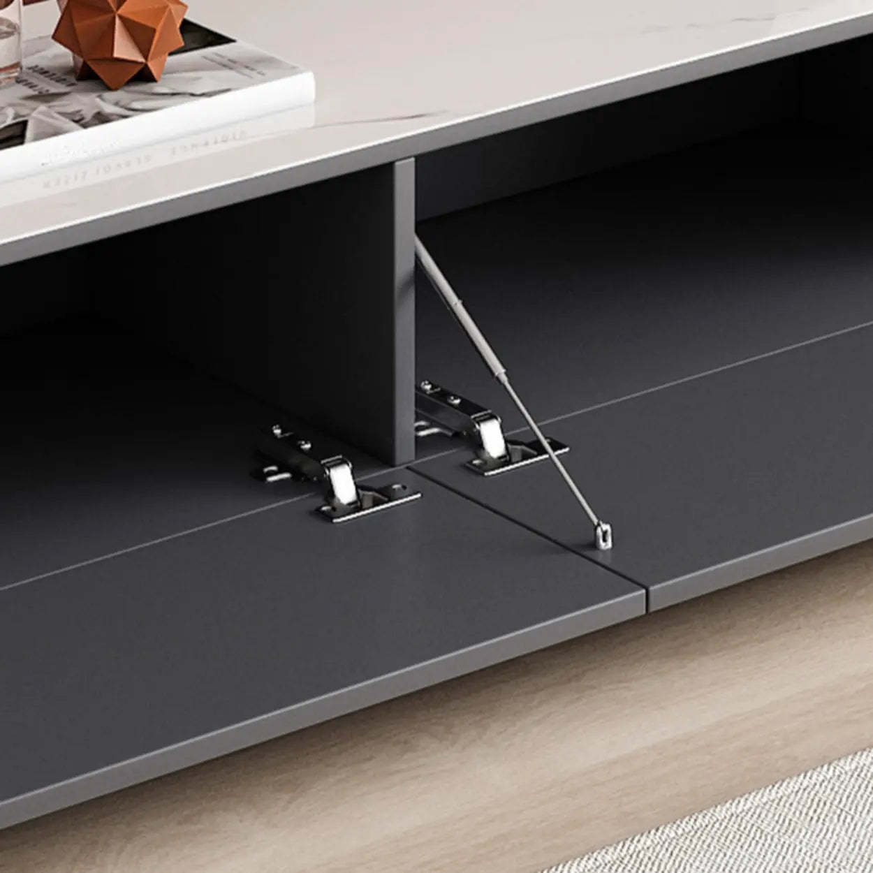 White Wood Rectangular TV Stand — Grey/Black