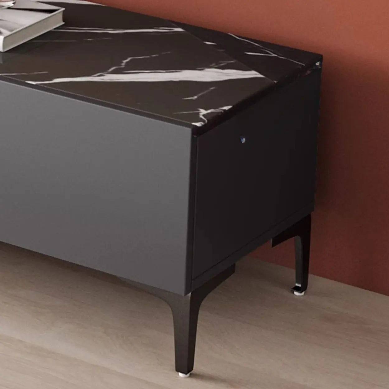White Wood Rectangular TV Stand — Grey/Black